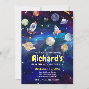 Galaxy Space Erste Reise um die Sonne zum Geburtst Einladung