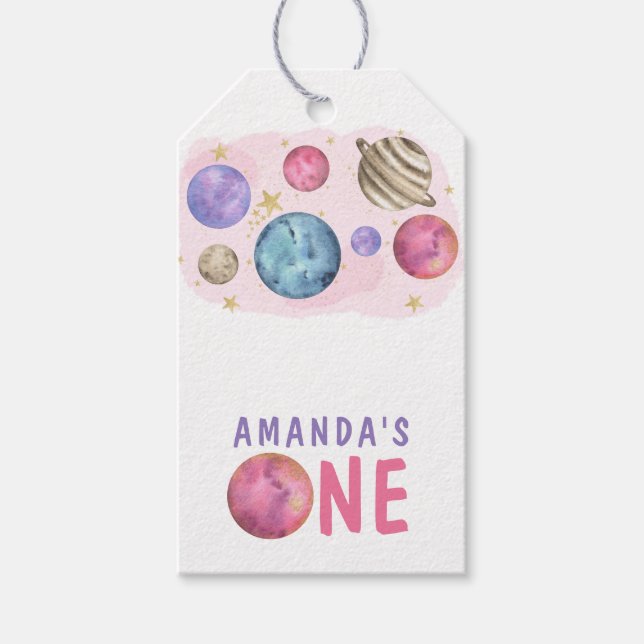 Galaxy Space Girl Geburtstagsparty Geschenkanhänger (Vorderseite)