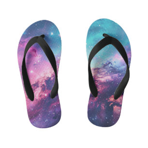 Galaxy Space Glitzer Nebel lila rosa Universum Kinderbadesandalen
