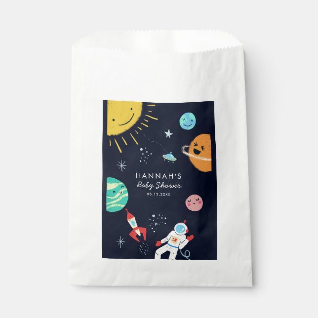 Galaxy Space Planets Babydusche Geschenktütchen (Vorderseite)