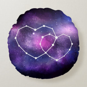 Galaxy Space Romantic Hearts Star Constellation Rundes Kissen