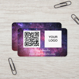 Galaxy Space Social Media QR Code Lila modern Visitenkarte