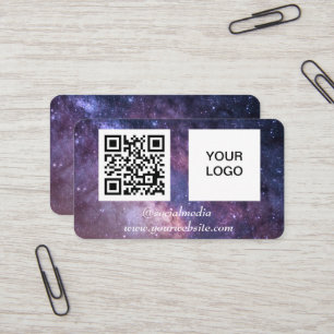 Galaxy Space Social Media QR Code Lila modern Visitenkarte