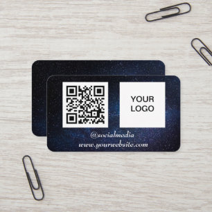 Galaxy Space Social Media QR Code Navy Blue Modern Visitenkarte