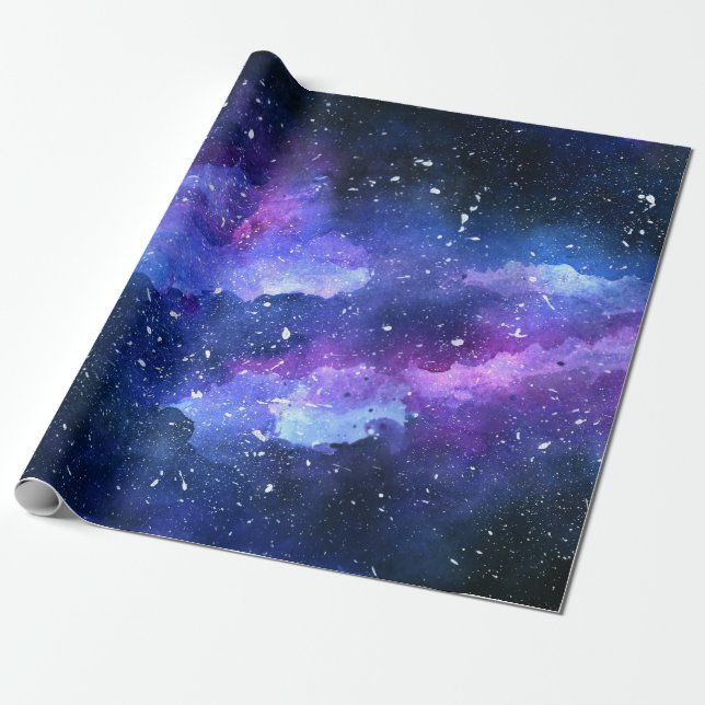 Galaxy Space Universe Wasserfarbe Lila Geschenkpapier (Ungerollt)
