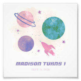 Galaxy Space Watercolor Planet Girl Fotodruck