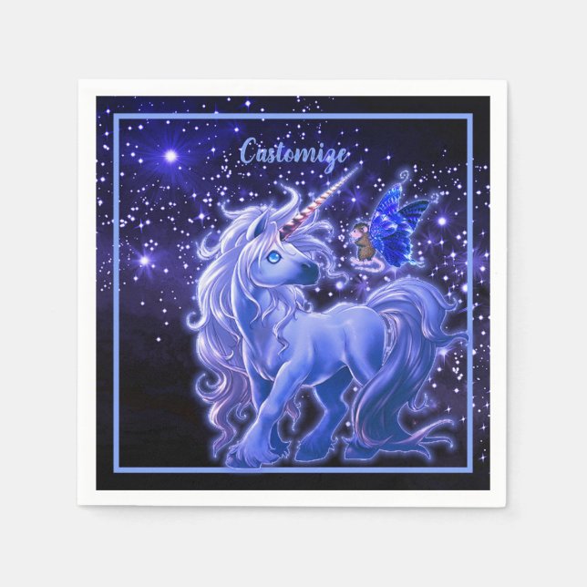 Galaxy Sparkle Blue Unicorn Serviette (Vorderseite)