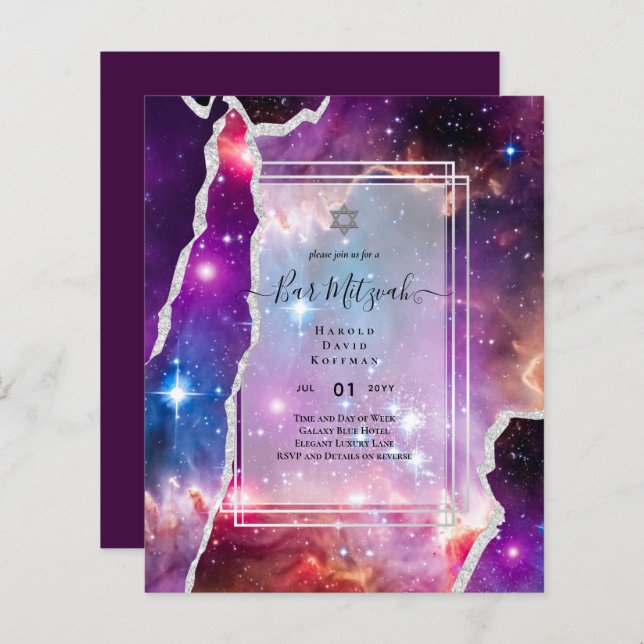 Galaxy Starry Night BAR MITZVAH Agate Einladung (Vorne/Hinten)