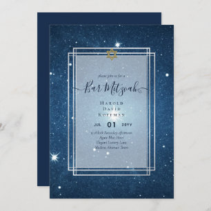 Galaxy Starry Night BAR MITZVAH Einladung blau
