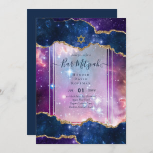 Galaxy Starry Night BAR MITZVAH Einladung blau