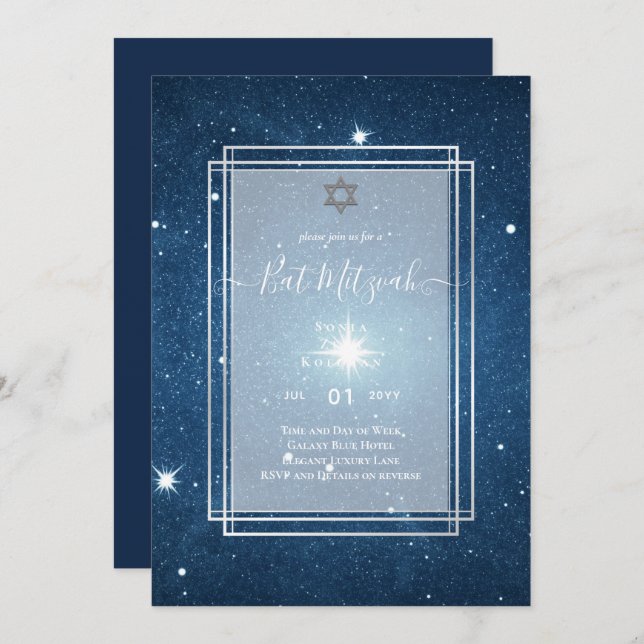 Galaxy Starry Night BAT MITZVAH Einladung (Vorne/Hinten)