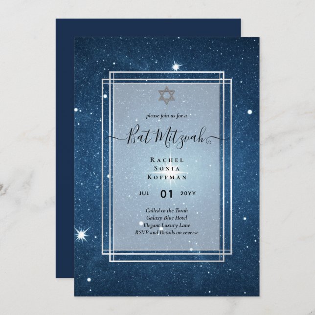 Galaxy Starry Night BAT MITZVAH Einladung (Vorne/Hinten)