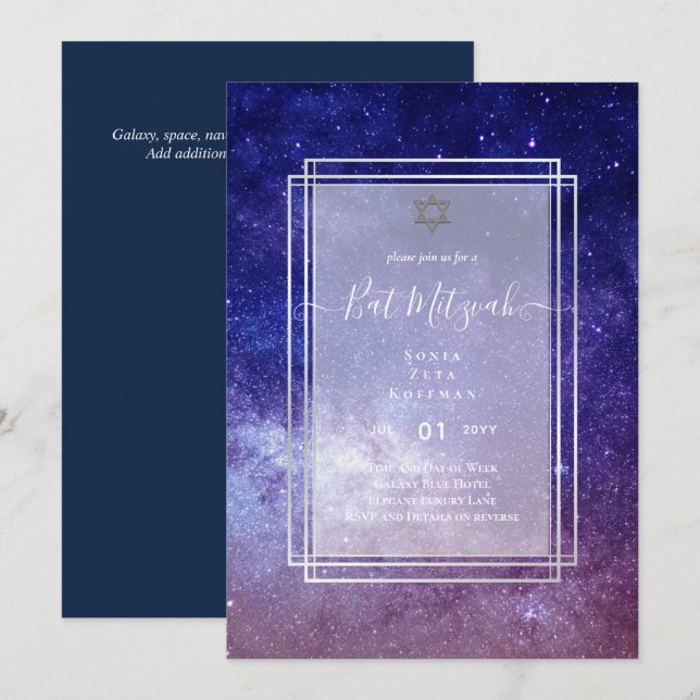 Galaxy Starry Night BAT MITZVAH Einladung (Vorne/Hinten)