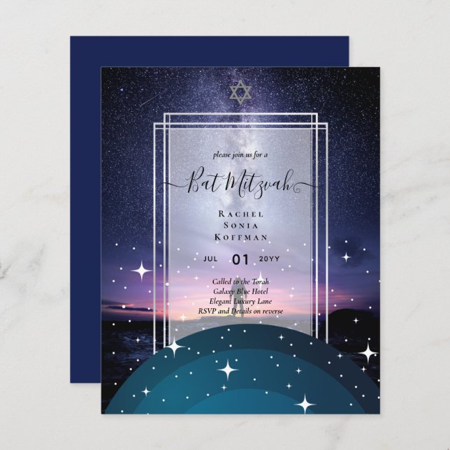 Galaxy Starry Night BAT MITZVAH Einladung (Vorne/Hinten)
