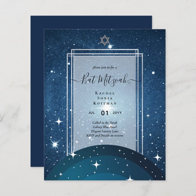 Galaxy Starry Night BAT MITZVAH Einladung (Vorne/Hinten)