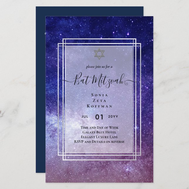 Galaxy Starry Night BAT MITZVAH Einladung (Vorne/Hinten)