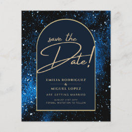 Galaxy Starry Night Blue Gold Wedding RETT DATE Flyer