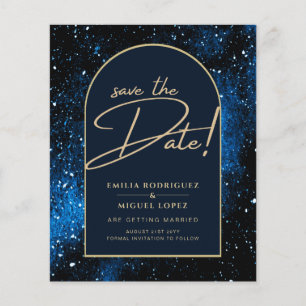 Galaxy Starry Night Blue Gold Wedding RETT DATE Flyer