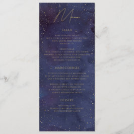 Galaxy Starry Night Celestial Lila Goldhochzeit Menükarte