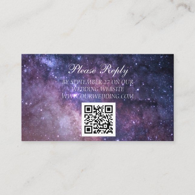 Galaxy Starry Night Lila Sky Universe Wedding Begleitkarte (Vorderseite)