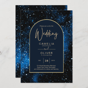 Galaxy Starry Night Navy Blue Gold Hochzeit Einladung