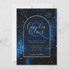 Galaxy Starry Night Navy Blue Gold Hochzeit Einladung