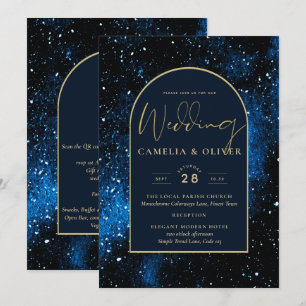 Galaxy Starry Night Navy Blue Gold Hochzeit Einladung