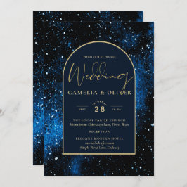 Galaxy Starry Night Navy Blue Gold Hochzeit Einladung