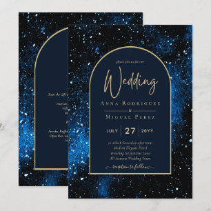 Galaxy Starry Night Navy Blue Gold Hochzeit Einladung