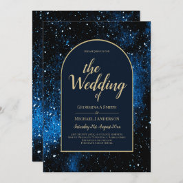 Galaxy Starry Night Navy Blue Gold Hochzeit Einladung
