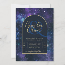 Galaxy Starry Night Navy Blue Gold Hochzeit Einladung