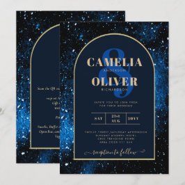 Galaxy Starry Night Navy Blue Gold Hochzeit Einladung