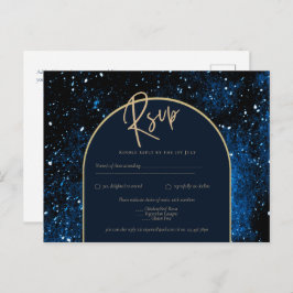 Galaxy Starry Night Navy Blue Gold Hochzeit Postkarte