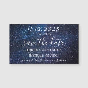 Galaxy Starry Night Navy Blue Wedding Magnet