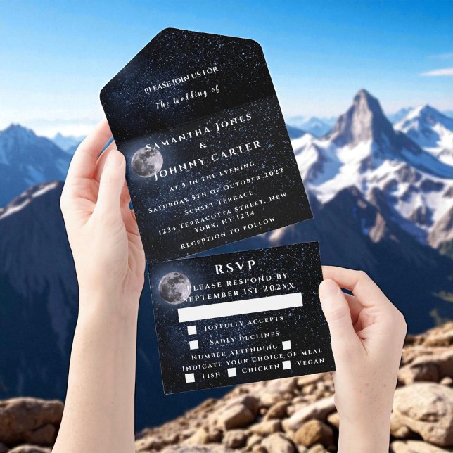 Galaxy Starry Night Stars Sky Wedding Moon All In One Einladung (Von Creator hochgeladen)