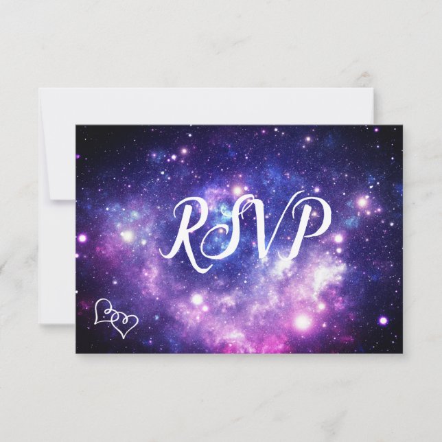 Galaxy Starry Night Wedding RSVP Karten mit Essen (Vorderseite)