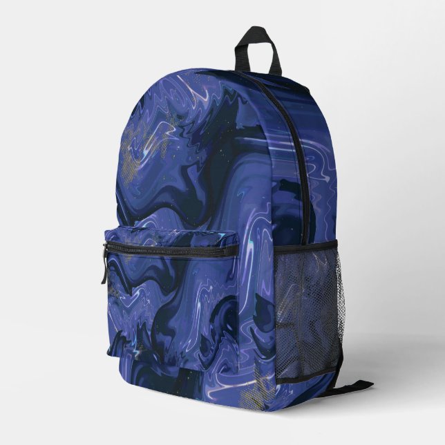 Galaxy Swirl Blauer Glitzer Abstraktes kosmisches  Bedruckter Rucksack (Rückseitige Ecke Rechts)