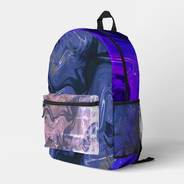 Galaxy Swirl Blauer Glitzer Abstraktes kosmisches  Bedruckter Rucksack (Rückseitige Ecke Rechts)