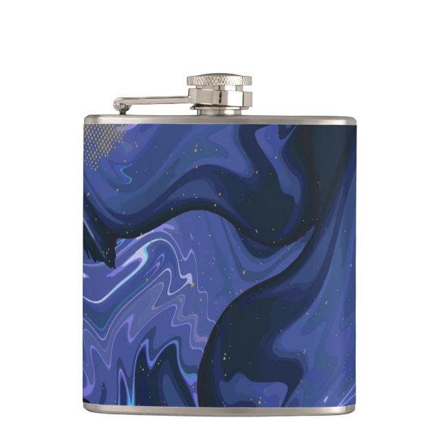 Galaxy Swirl Blauer Glitzer Abstraktes kosmisches  Flachmann (Vorderseite)