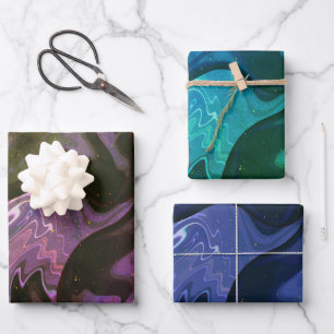 Galaxy Swirl Blauer Glitzer Abstraktes kosmisches  Geschenkpapier Set