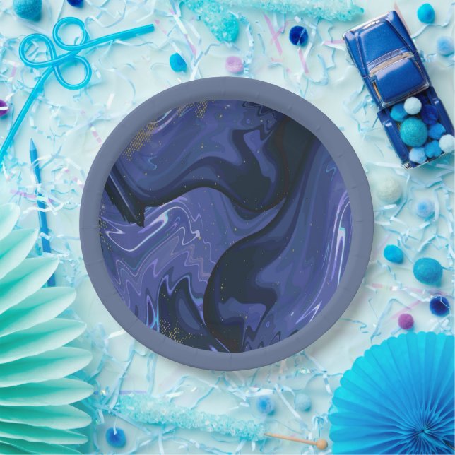 Galaxy Swirl Blauer Glitzer Abstraktes kosmisches  Pappteller (Party)