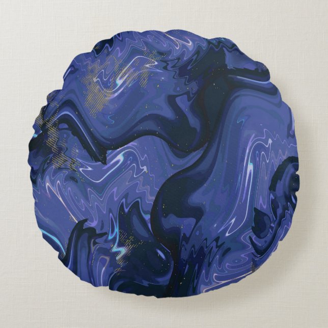 Galaxy Swirl Blauer Glitzer Abstraktes kosmisches  Rundes Kissen (Vorderseite)