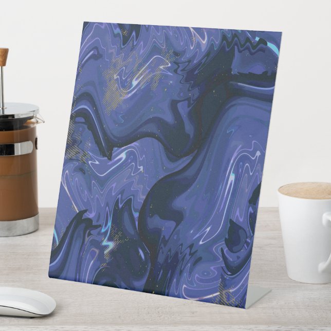 Galaxy Swirl Blauer Glitzer Abstraktes kosmisches  Sockelschild (In Situ)