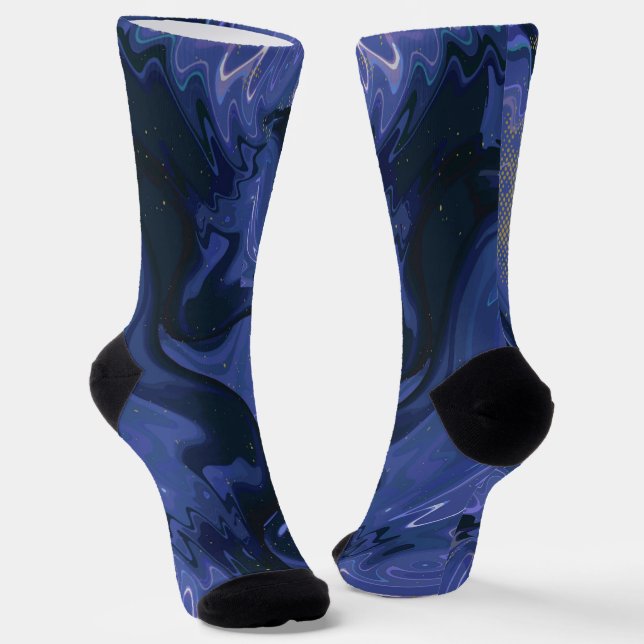 Galaxy Swirl Blauer Glitzer Abstraktes kosmisches  Socken (Gewinkelt)