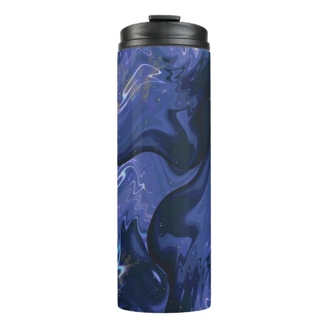 Galaxy Swirl Blauer Glitzer Abstraktes kosmisches  Thermosbecher (Vorderseite)