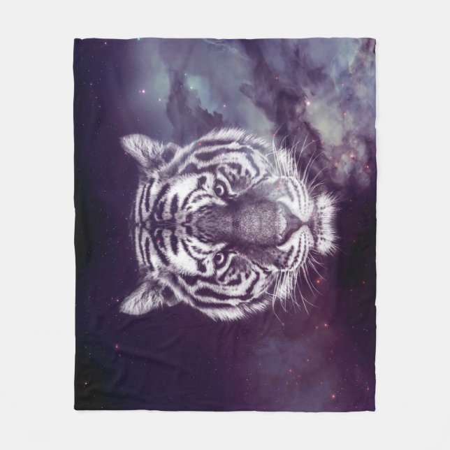 Galaxy Tiger Face Wallpaper Fleecedecke (Vorderseite)