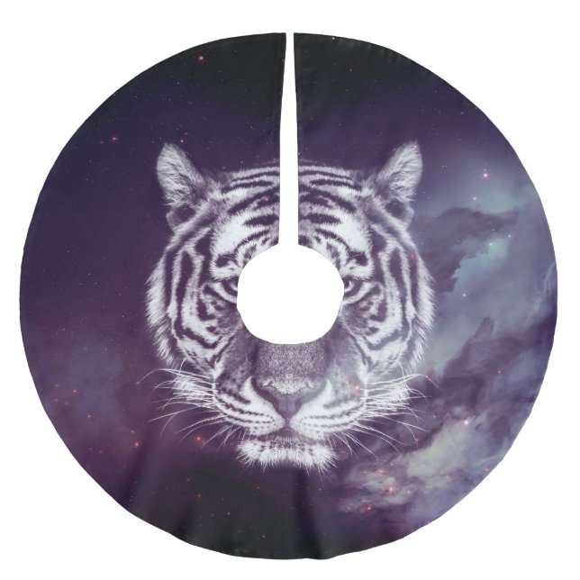 Galaxy Tiger Face Wallpaper Polyester Weihnachtsbaumdecke (Vorderseite)