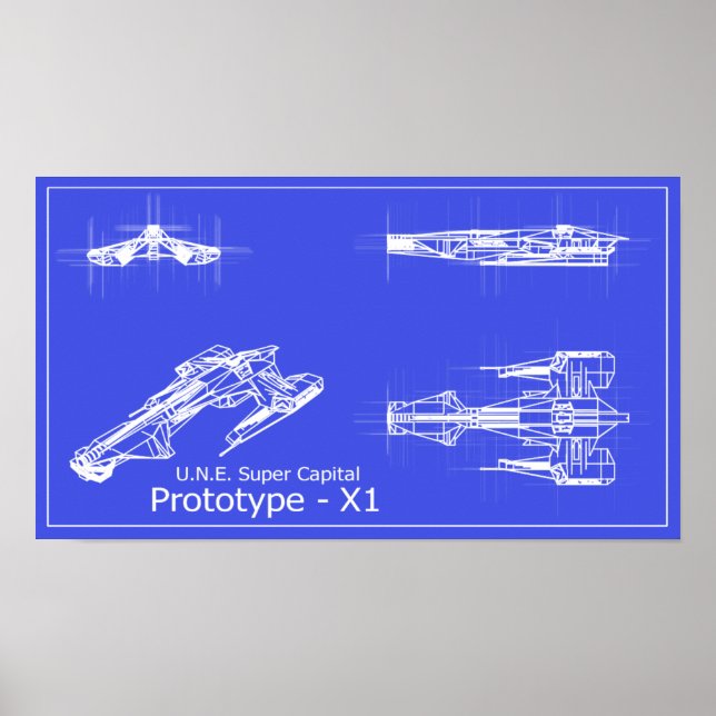 Galaxy U.N.E Prototyp X-1 Blueprints Poster (Vorne)