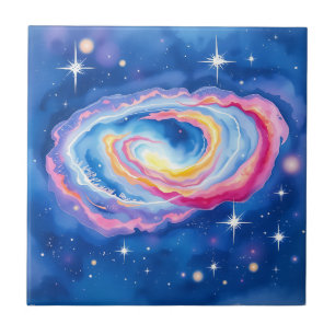Galaxy Watercolor Farbschwirbeln und funkeln Fliese