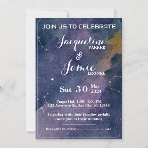 Galaxy Watercolor Hochzeitskarte Einladung